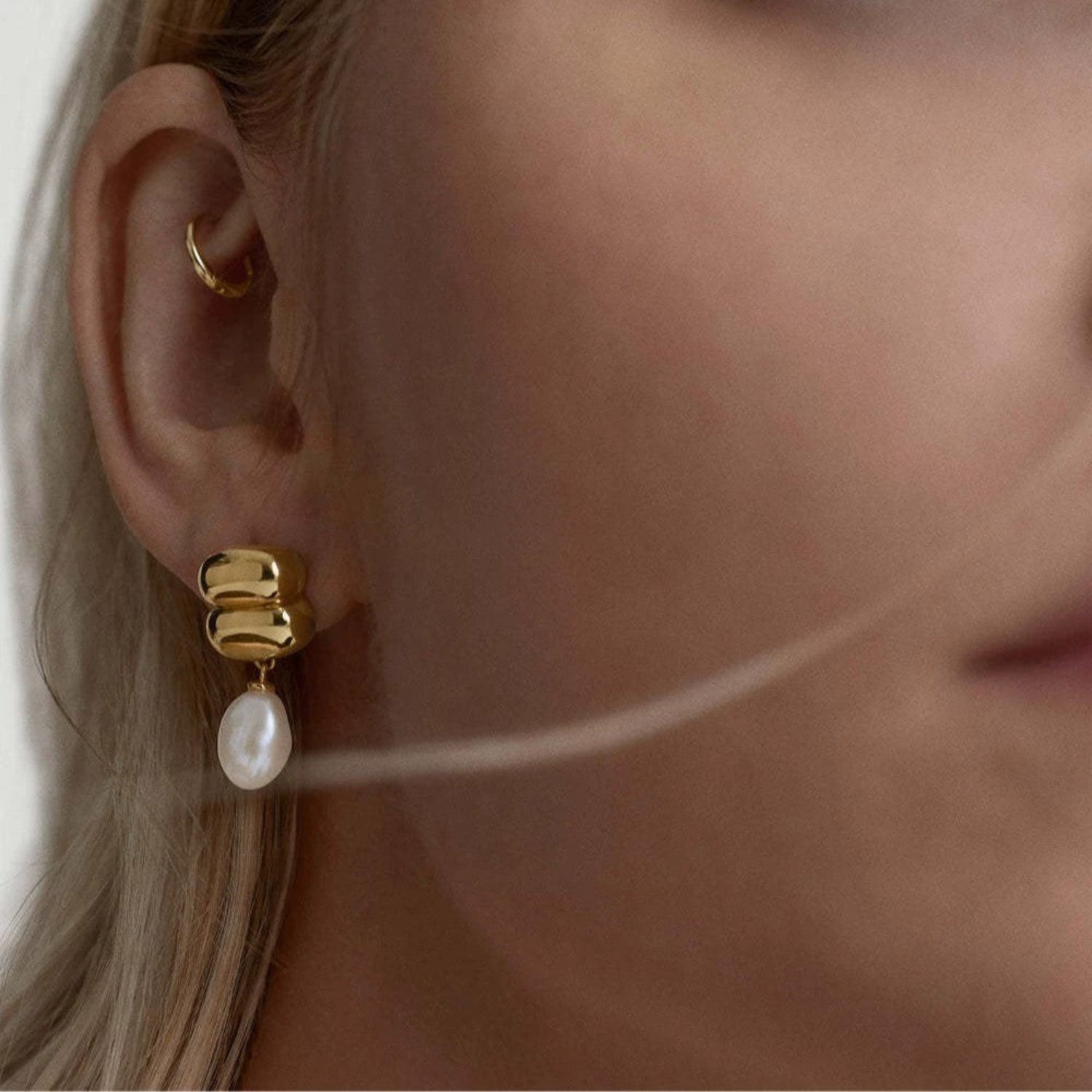 Gold Bubble Pearl Drop Earrings