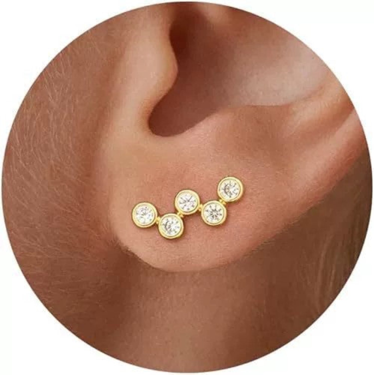 Gold Crystal Wave Ear Climbers