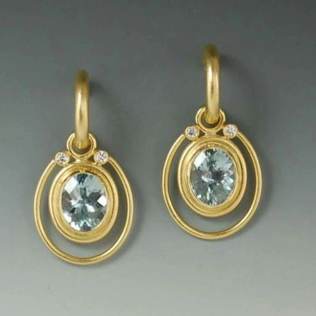 Aquamarine Halo Gold Drop Earrings