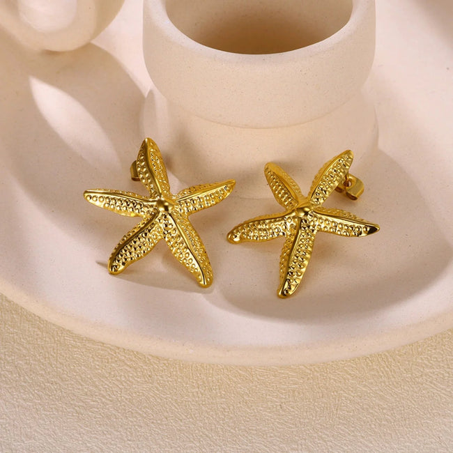 Gold Textured Starfish Stud Earrings