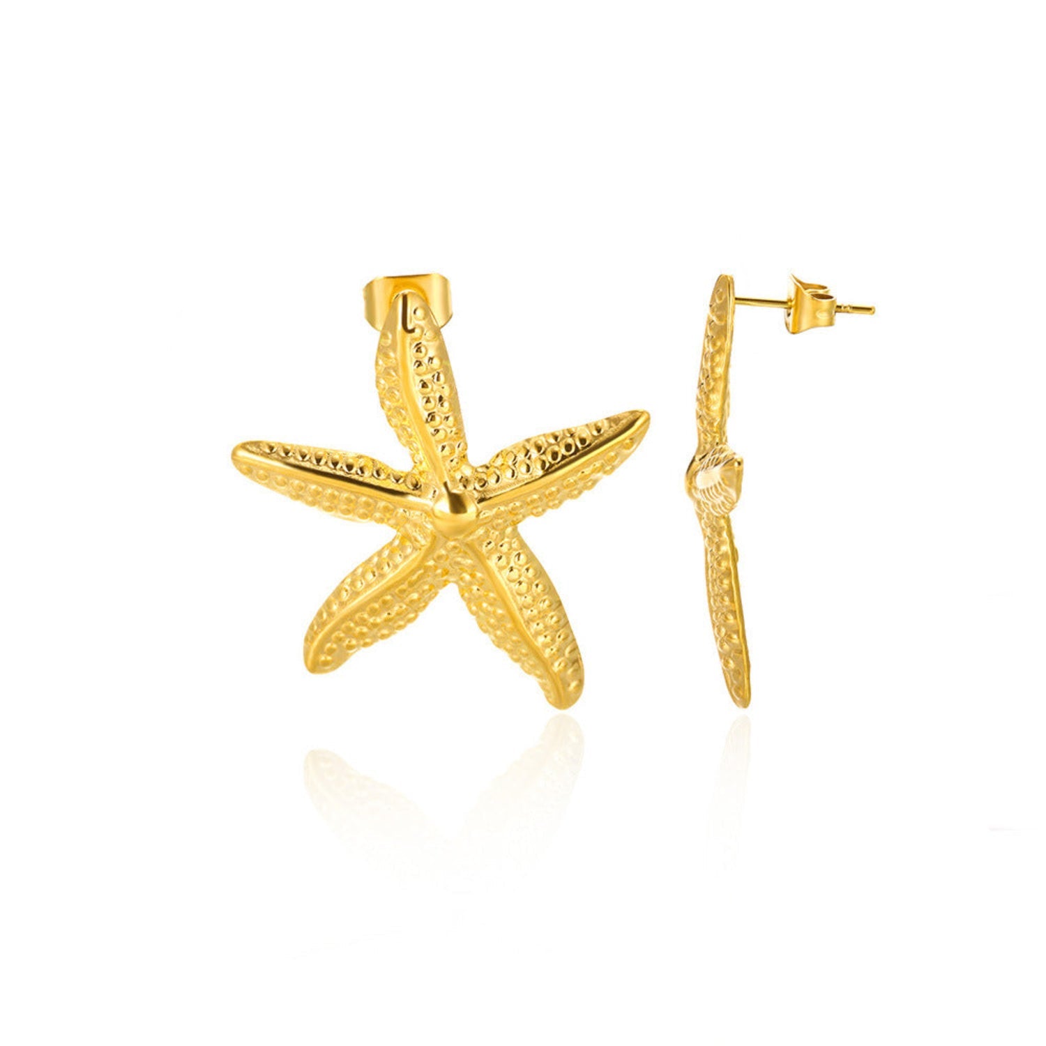 Gold Textured Starfish Stud Earrings