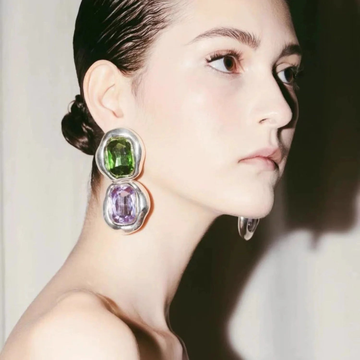 Emerald and Lavender Statment Earrings
