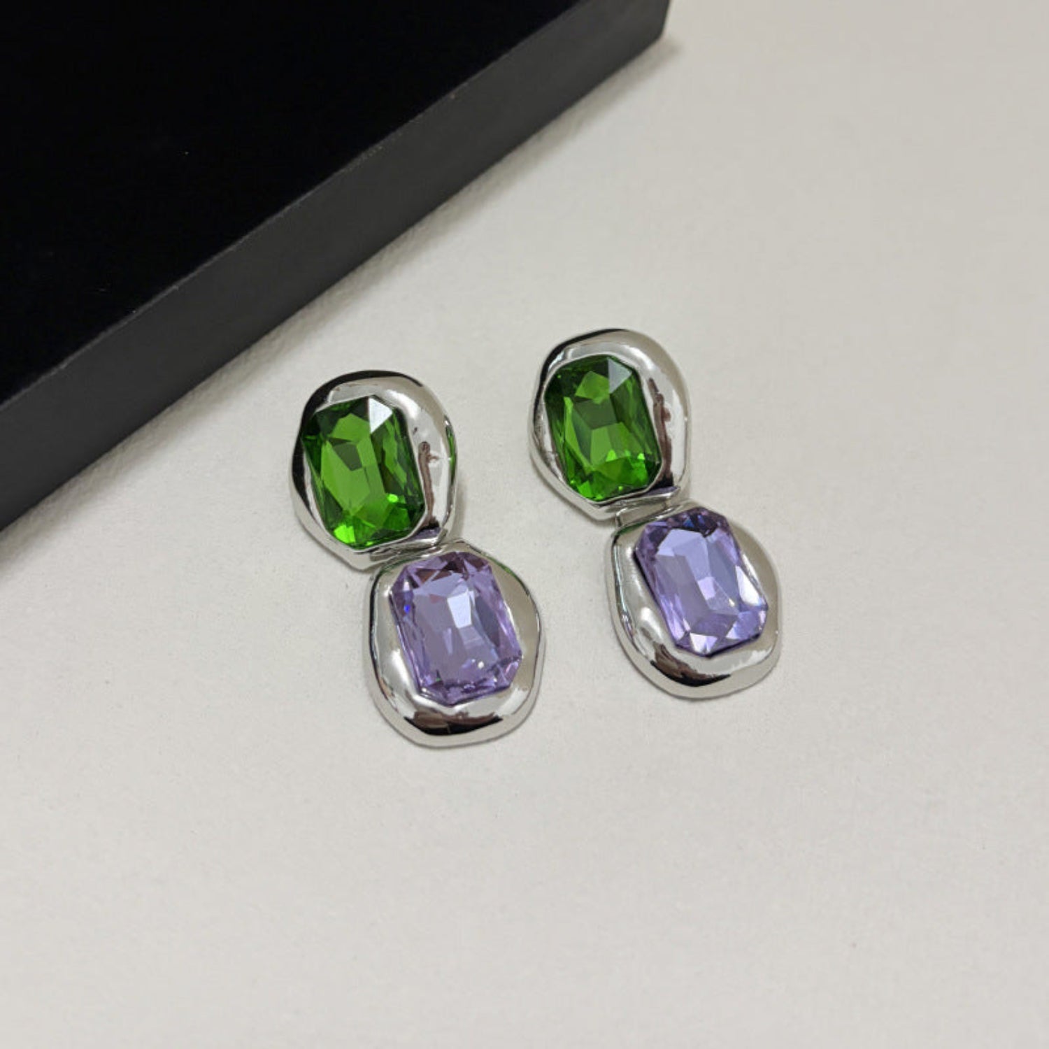 Emerald and Lavender Statment Earrings
