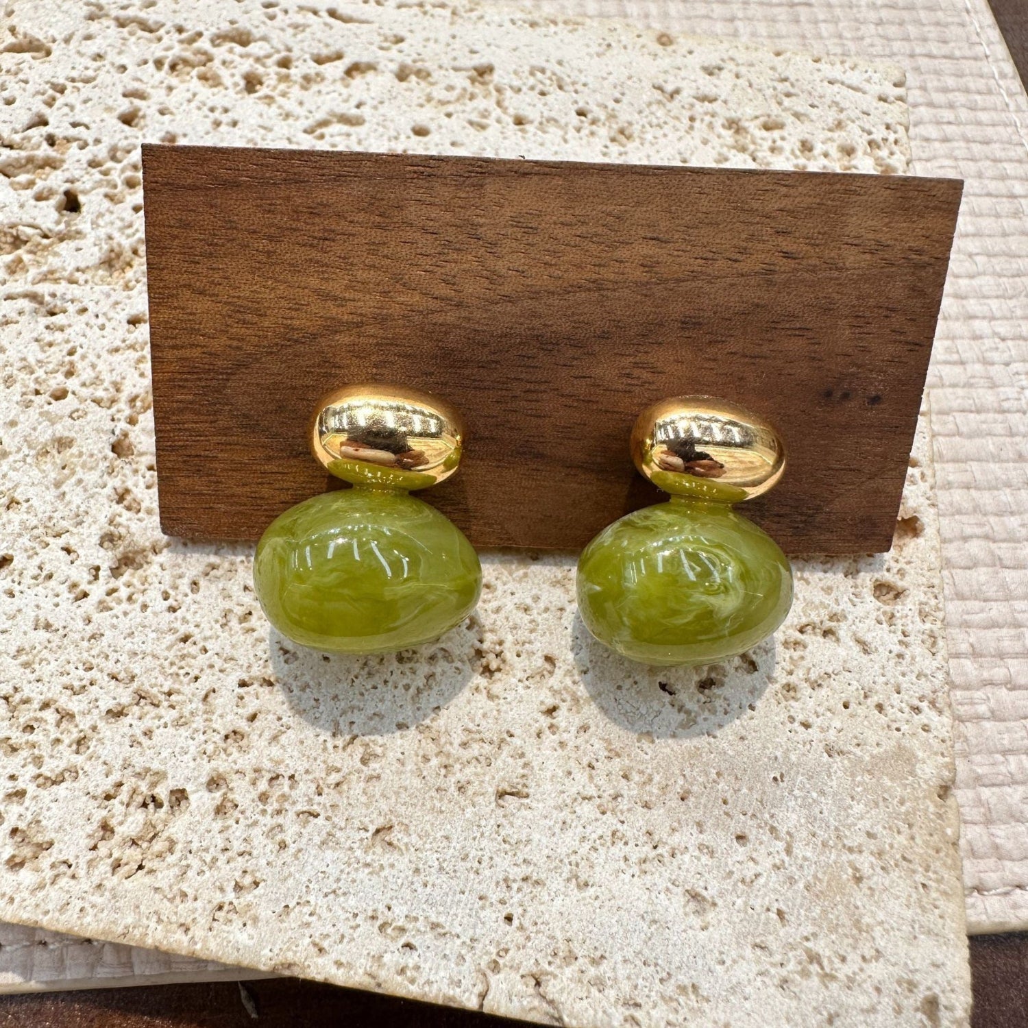 Gold and Green Resin Earrings