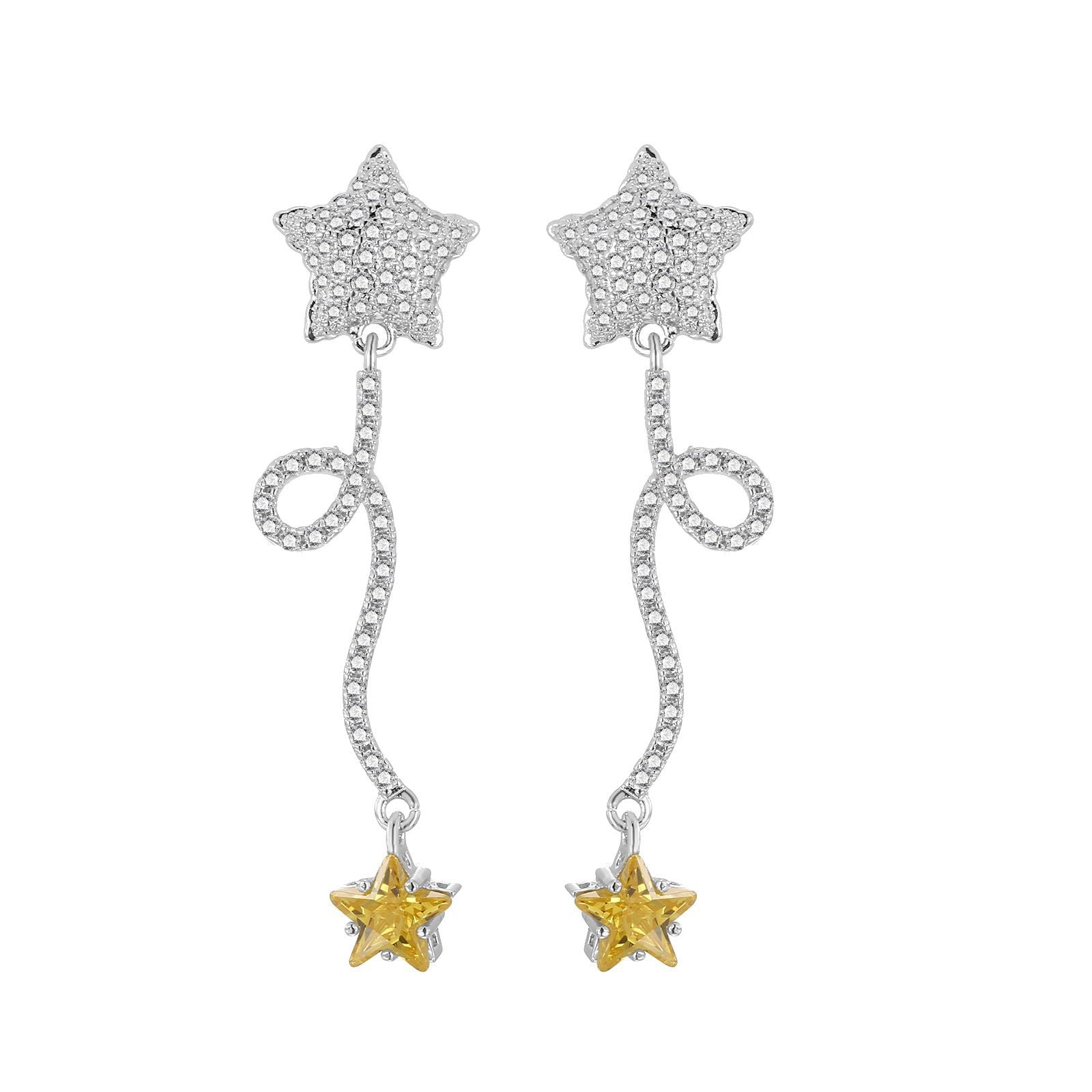 Silver and Yellow Star Earrings