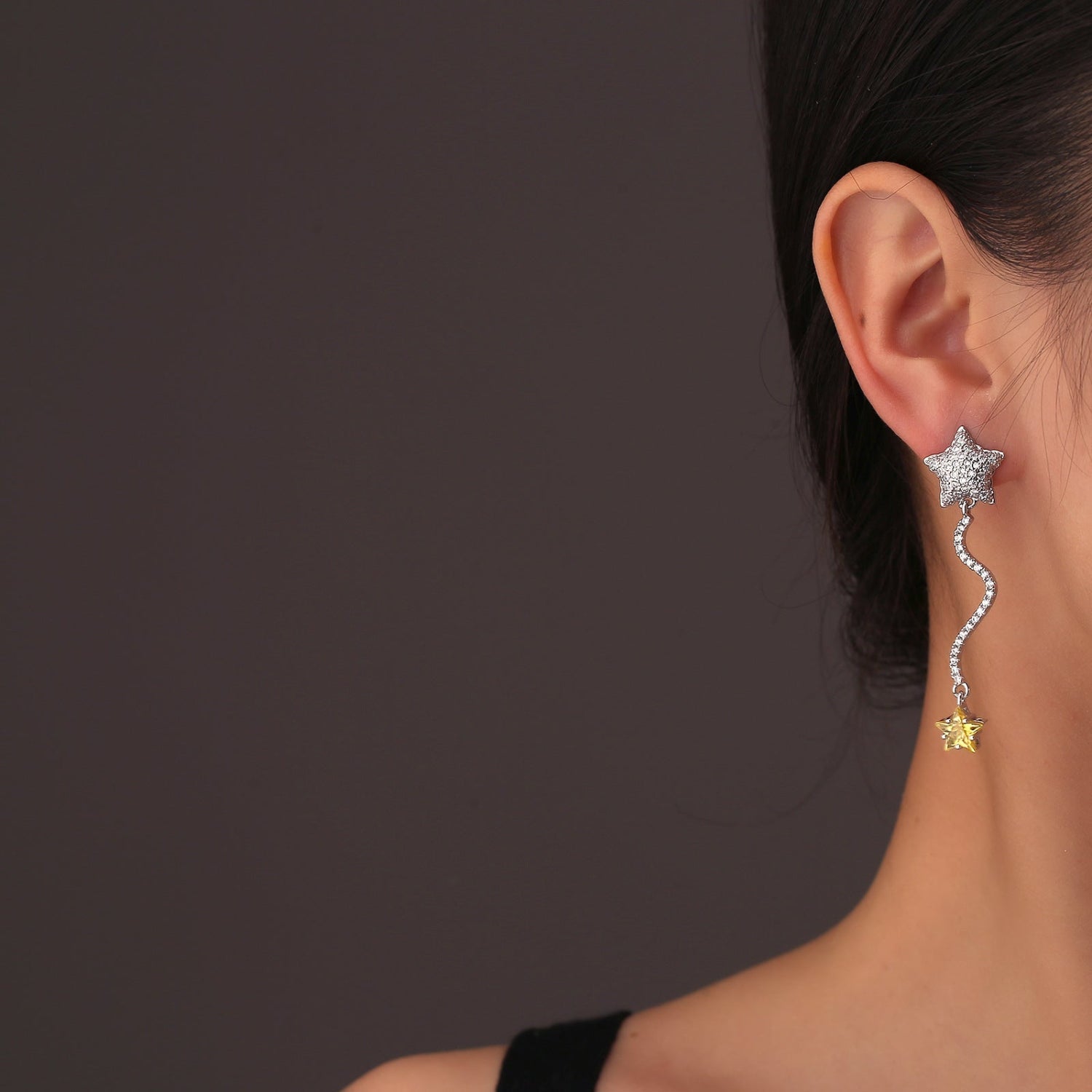 Silver and Yellow Star Earrings