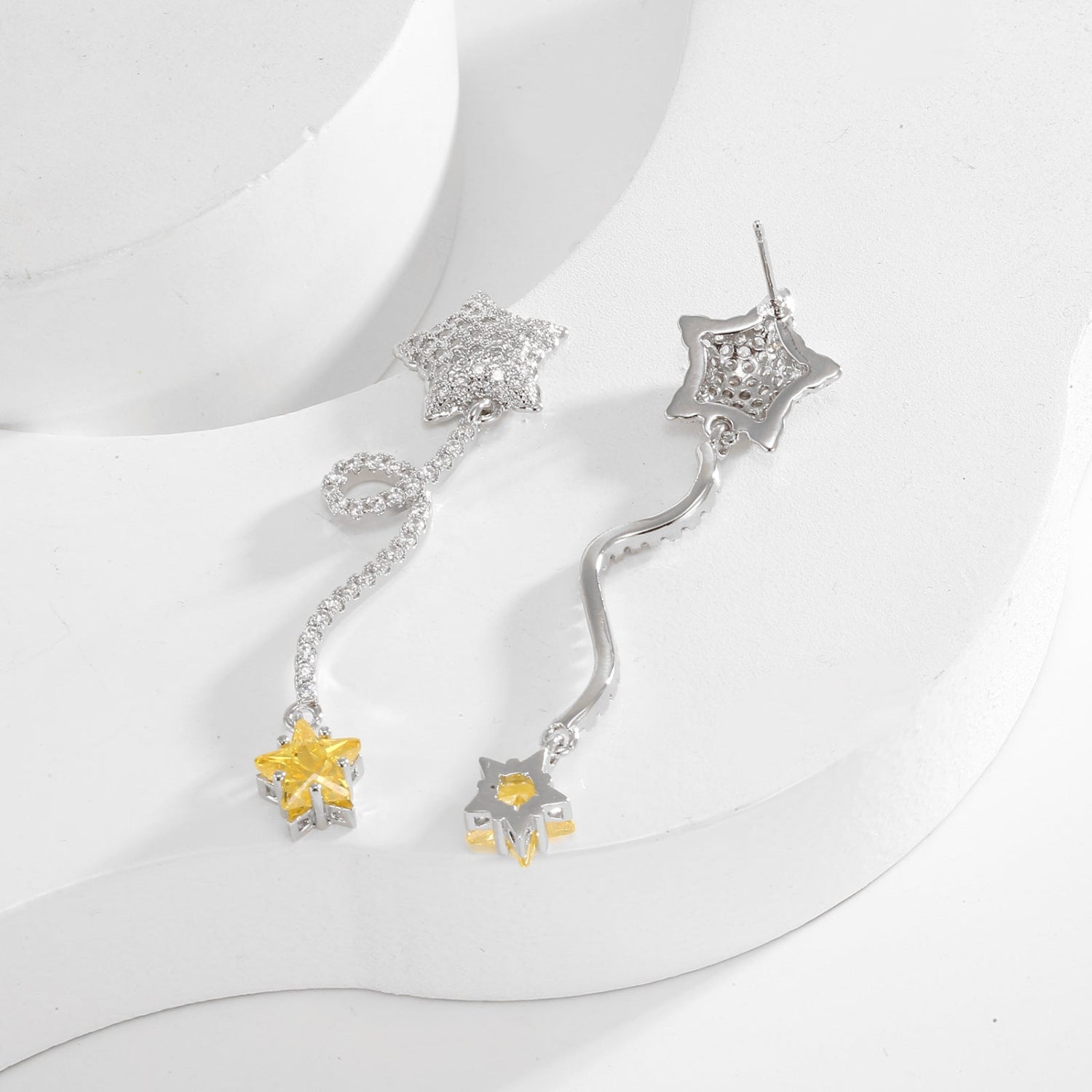 Silver and Yellow Star Earrings