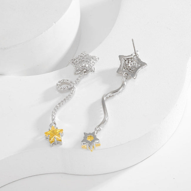 Silver and Yellow Star Earrings