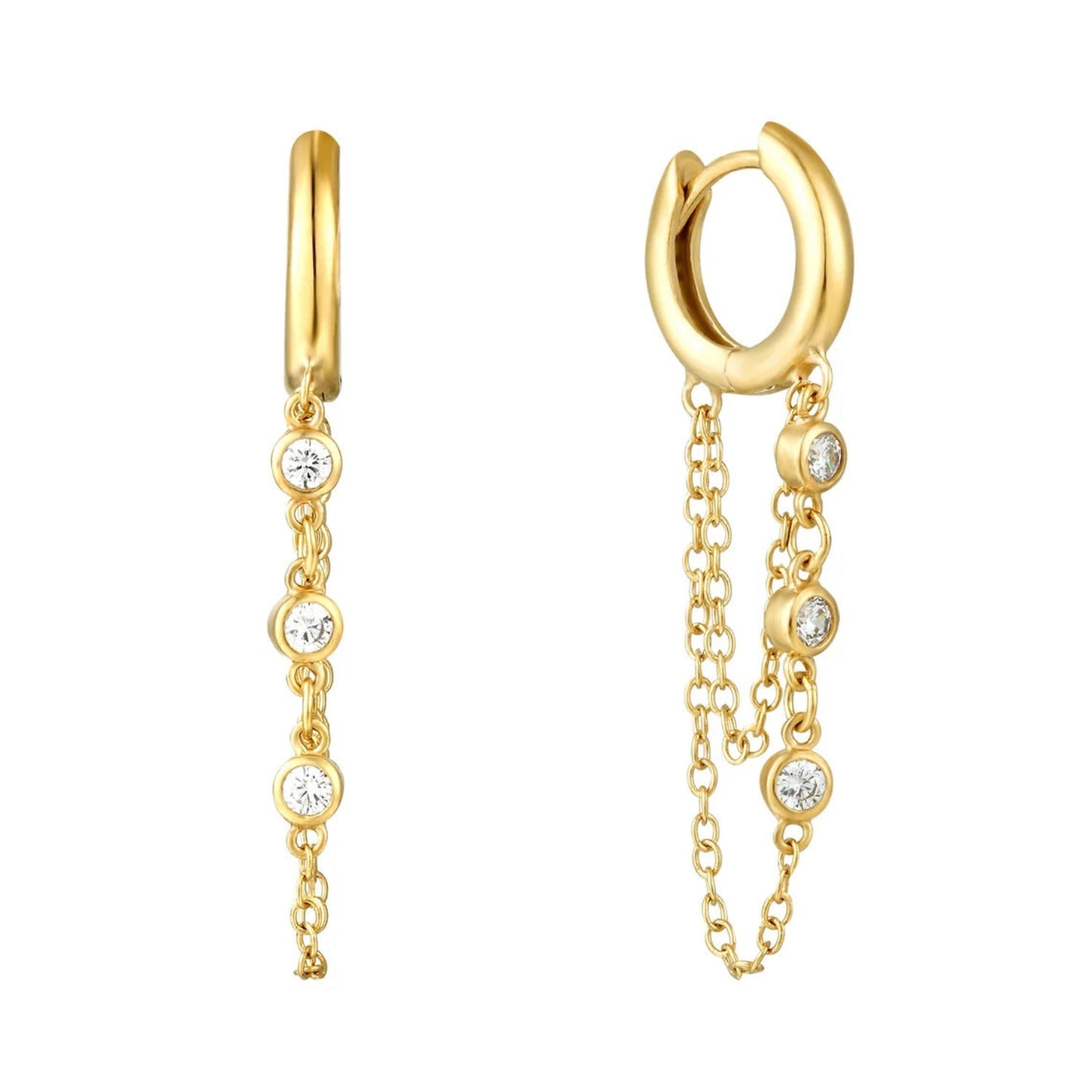 Gold Crystal Chain Huggie Earrings