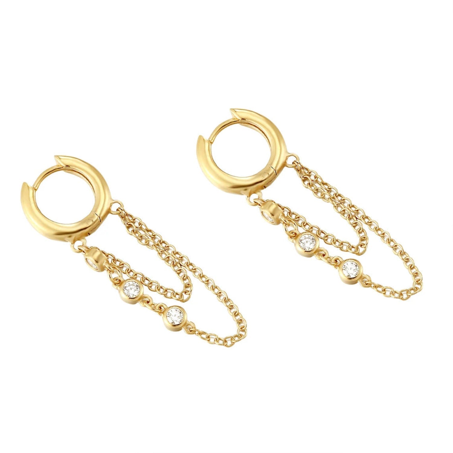 Gold Crystal Chain Huggie Earrings