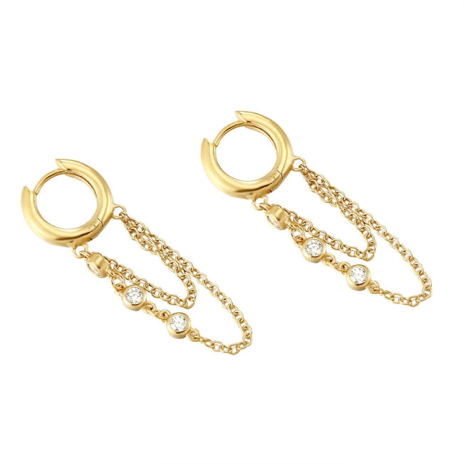 Gold Crystal Chain Huggie Earrings