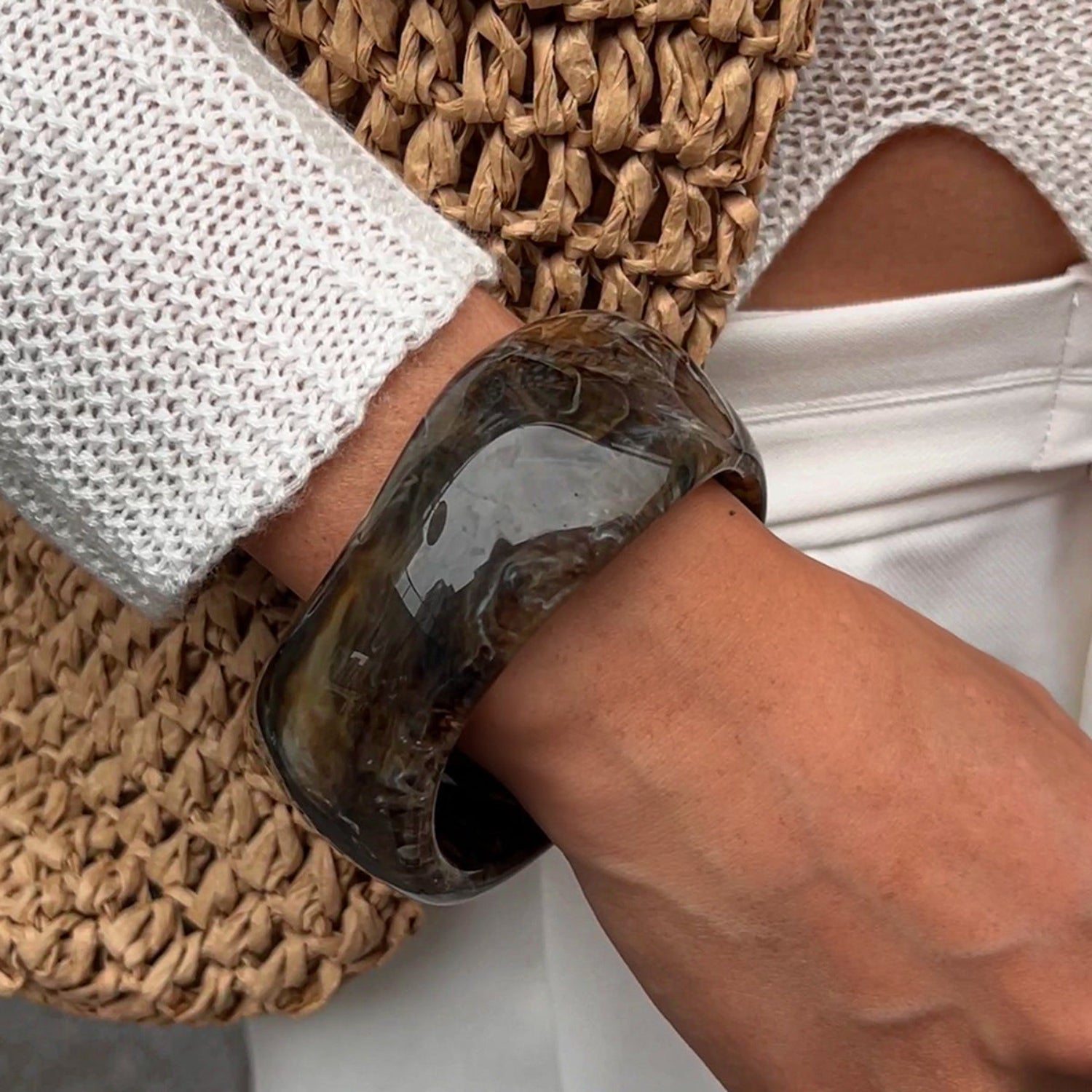 Smoky Marble Resin Statement Bangle Bracelet