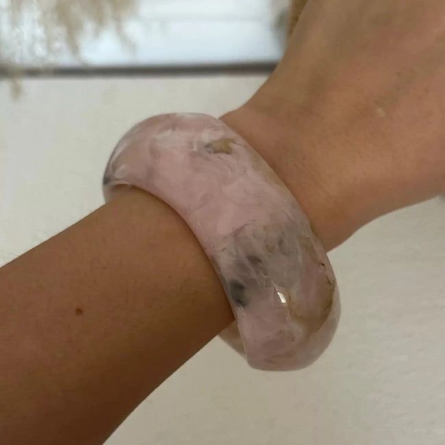 Pink Marbled Resin Bangle Glossy Swirl Design