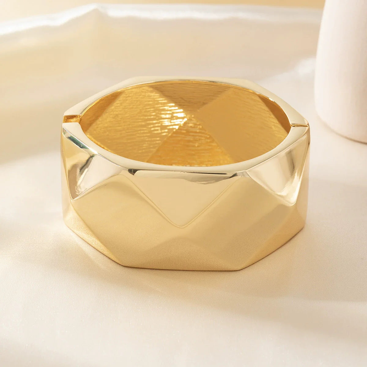 Gold Tone Faceted Geometric Statement Bangle Bracelet