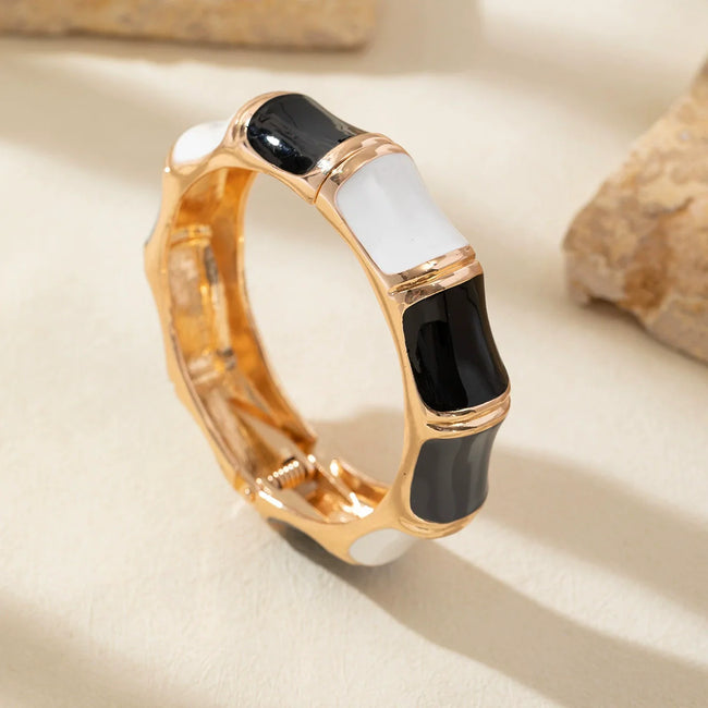 Gold Tone Enamel Bamboo Style Bracelet