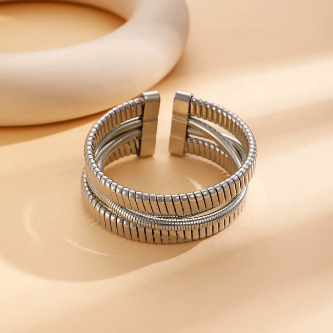 Bold Metallic Coil Cuff Bracelet