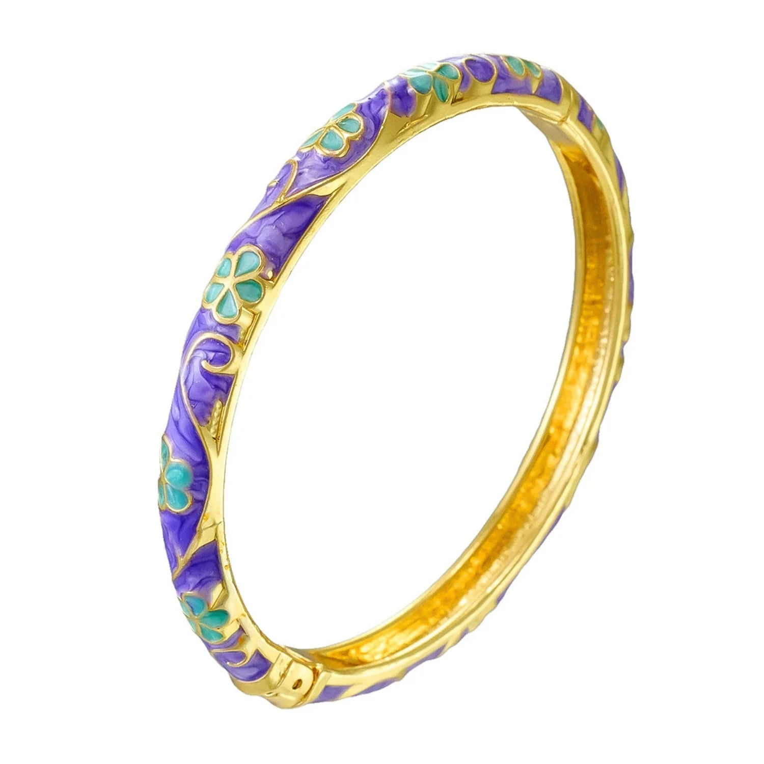 Purple Enamel Floral Gold Bangle