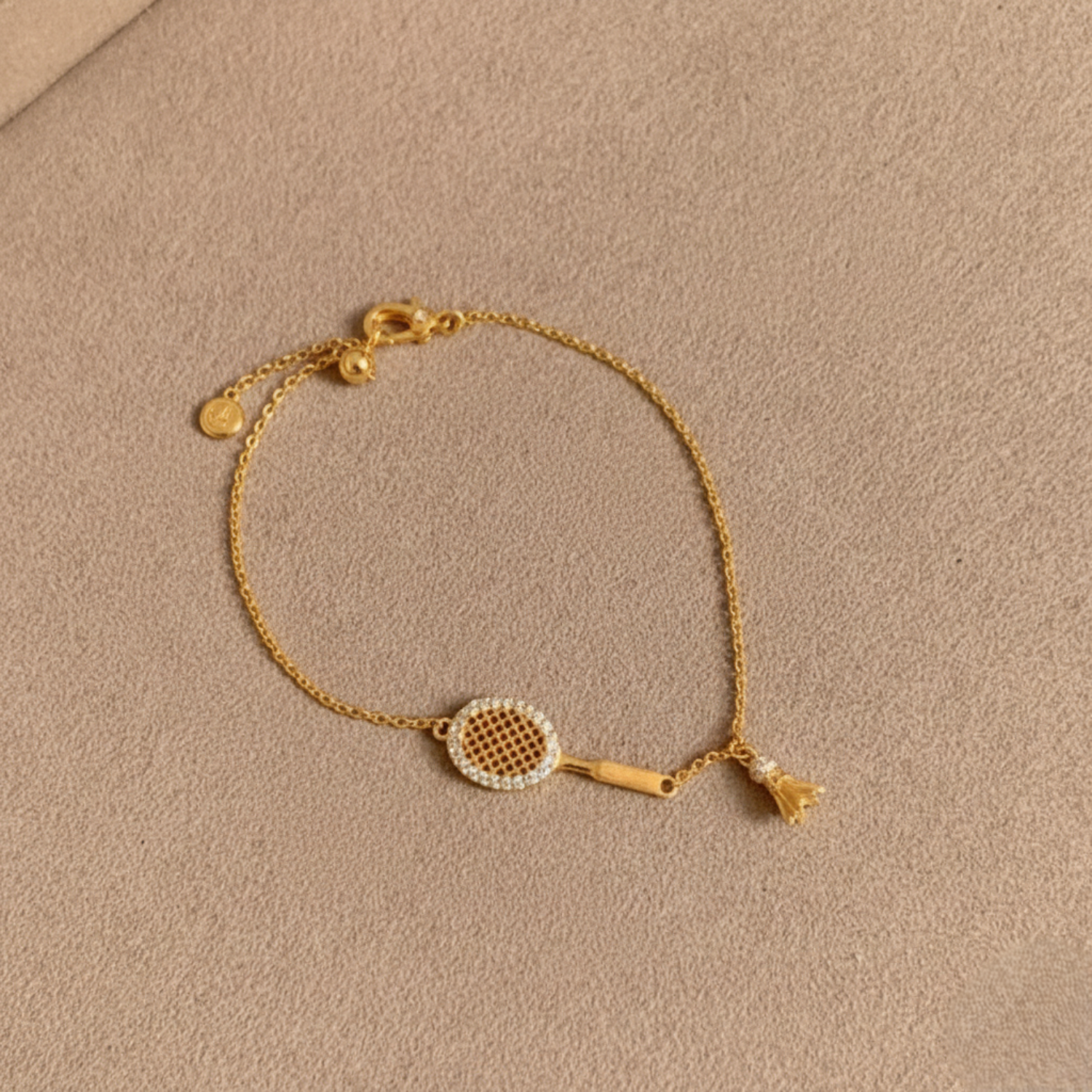 Gold Tennis Racket Charm Bracelet