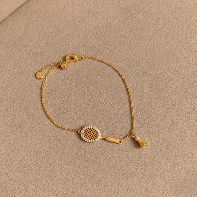 Gold Tennis Racket Charm Bracelet