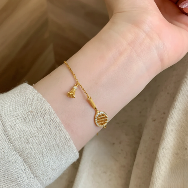 Gold Tennis Racket Charm Bracelet