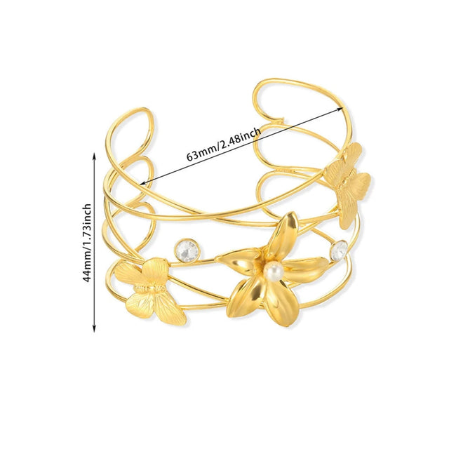 Whimsical Gold Butterfly Flower Cuff