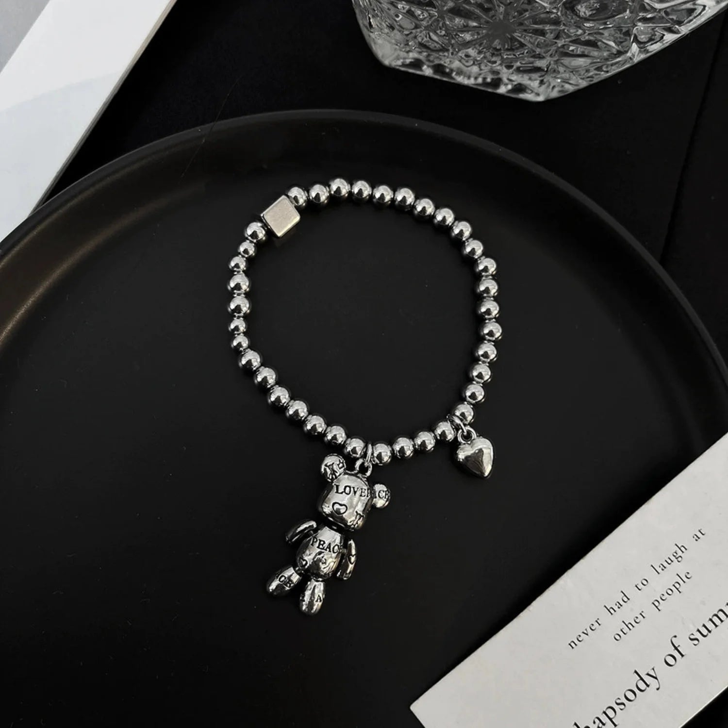 Silver Teddy Bear Heart Bracelet