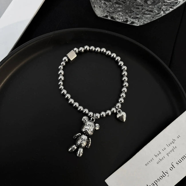 Silver Teddy Bear Heart Bracelet