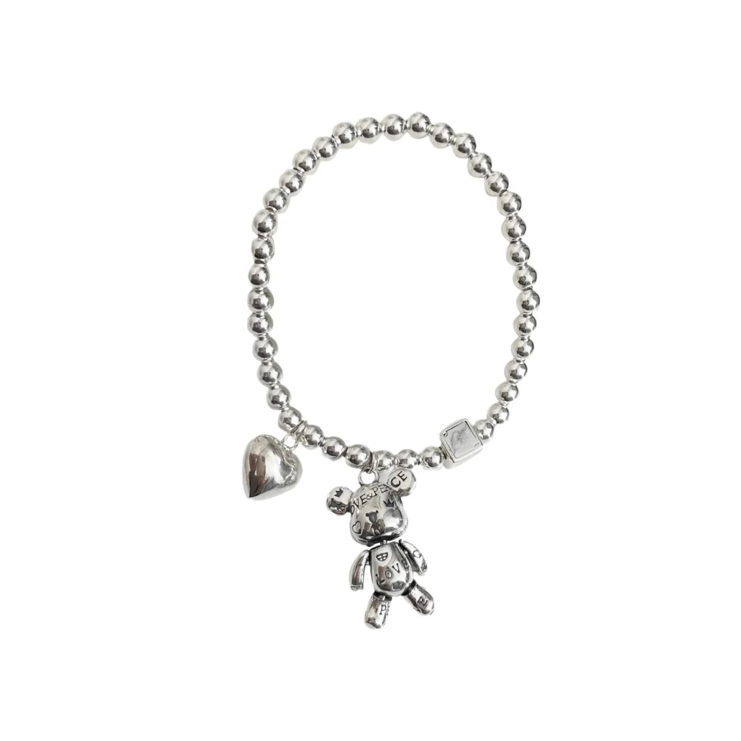 Silver Teddy Bear Heart Bracelet