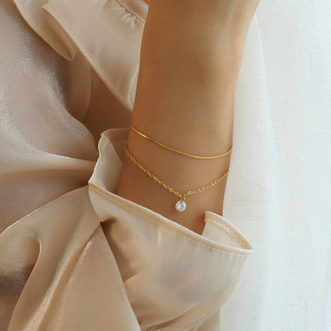 Gold Double Layer Solitaire Bracelet