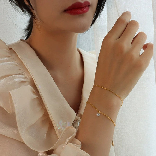Gold Double Layer Solitaire Bracelet