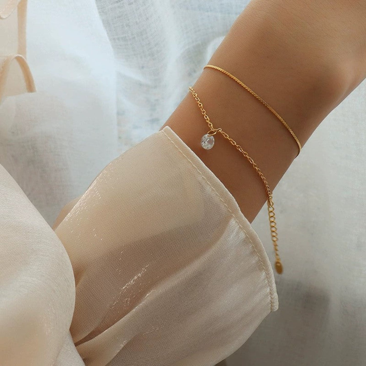 Gold Double Layer Solitaire Bracelet