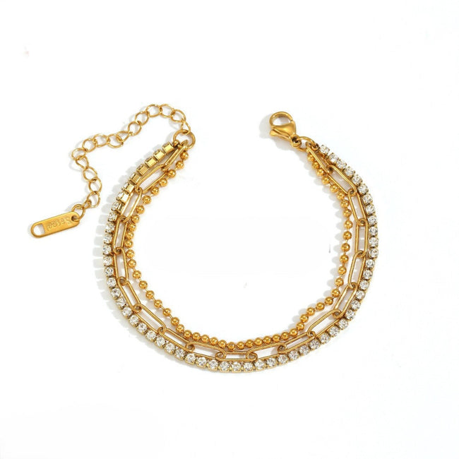 Gold Triple Layer Mixed Bracelet