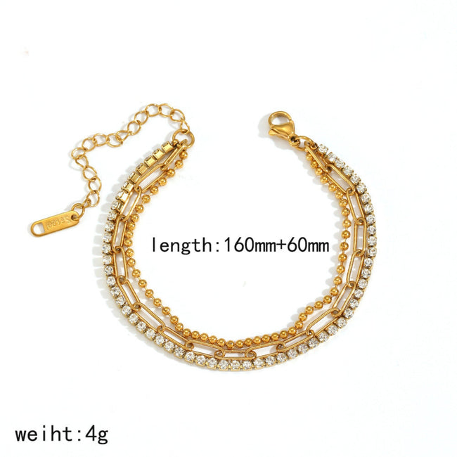 Gold Triple Layer Mixed Bracelet