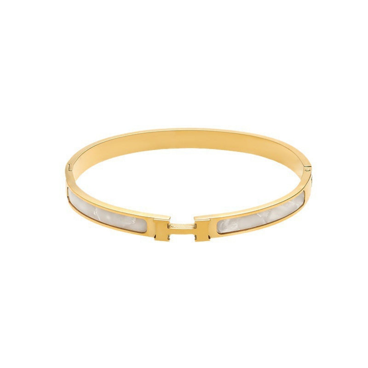 Gold White H Inlay Bangle