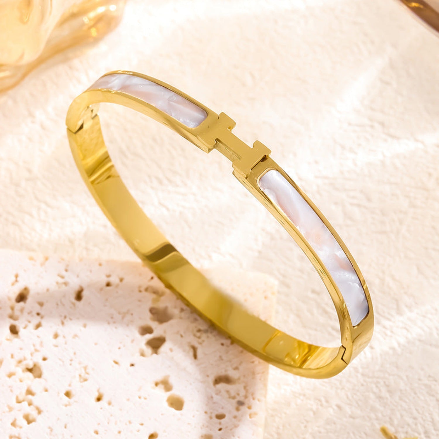 Gold White H Inlay Bangle