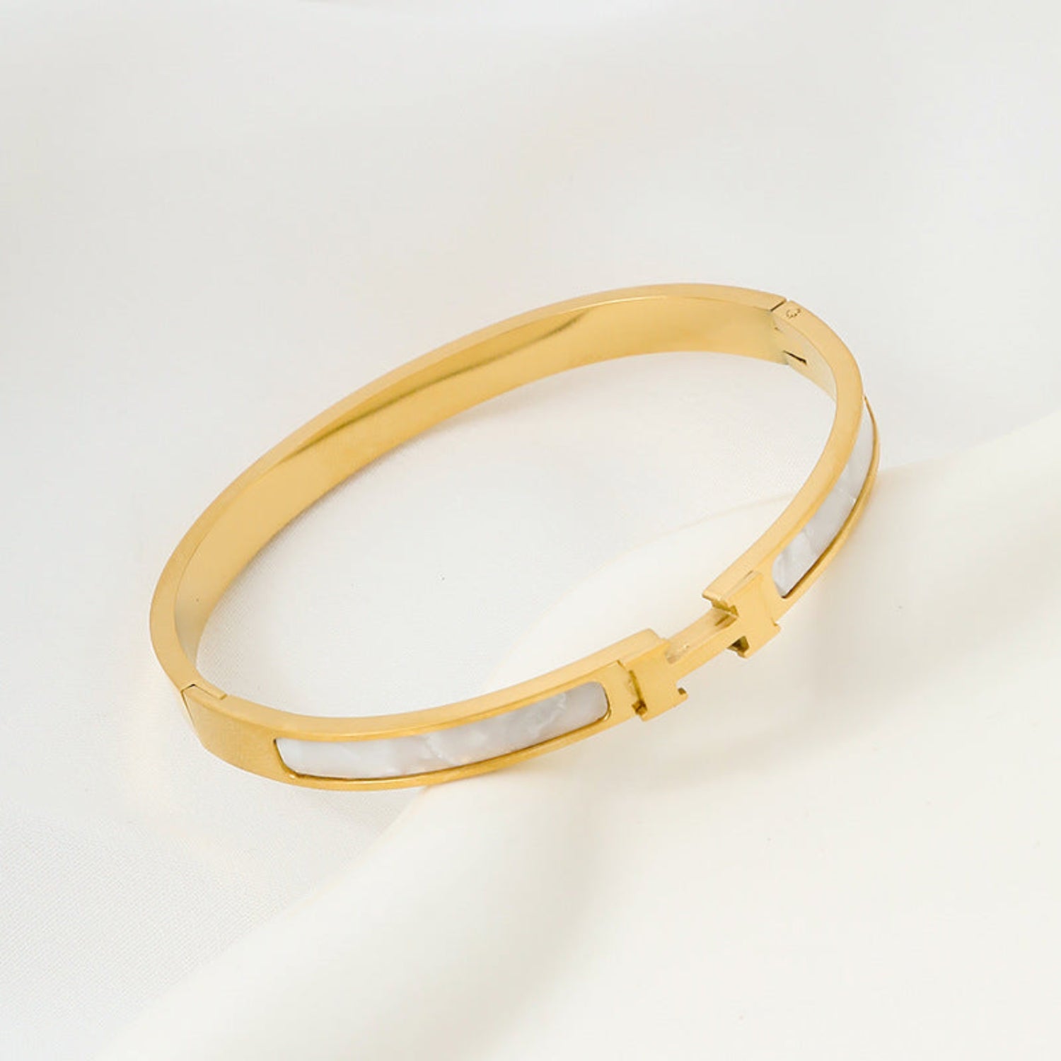 Gold White H Inlay Bangle