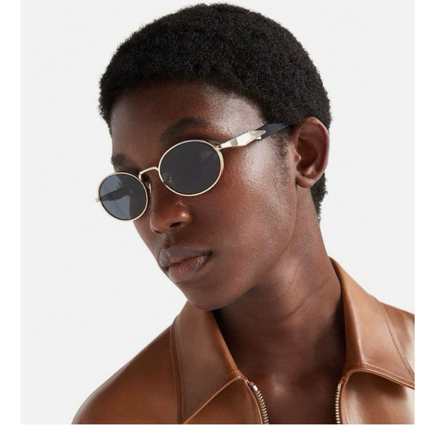 Women Gold Round Black Sunglasses