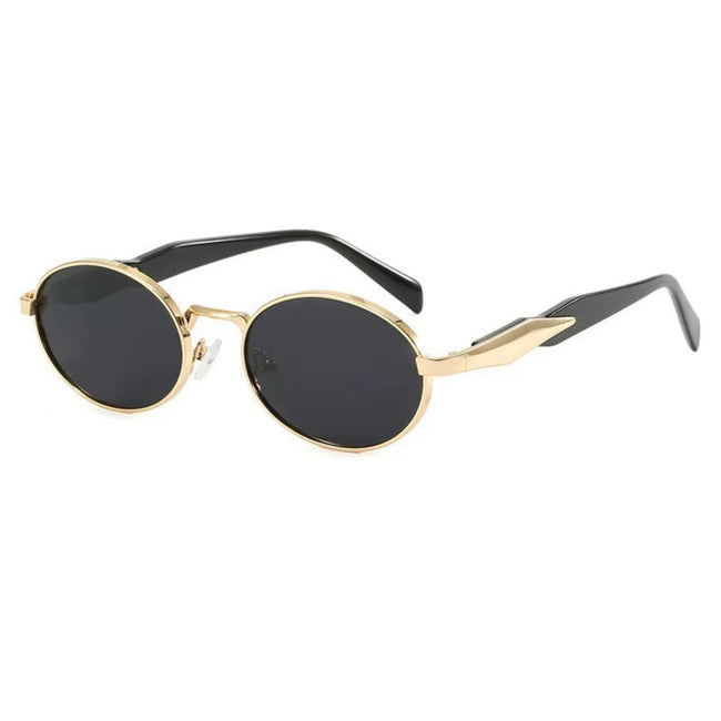 Women Gold Round Black Sunglasses