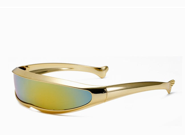 Women Gold Wraparound Mirror Sunglasses