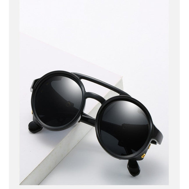 Women Black Round Lens Sunglasses