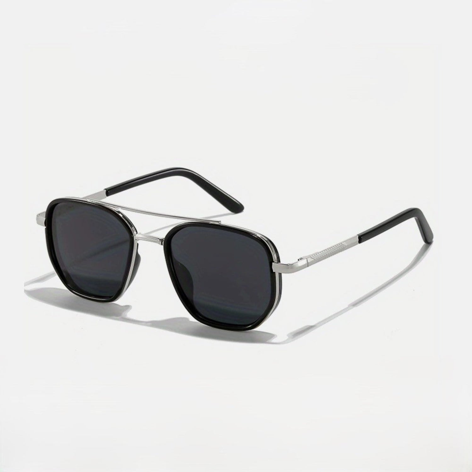 Women Black & Silver Tinted Retro Square Metal Sunglasses
