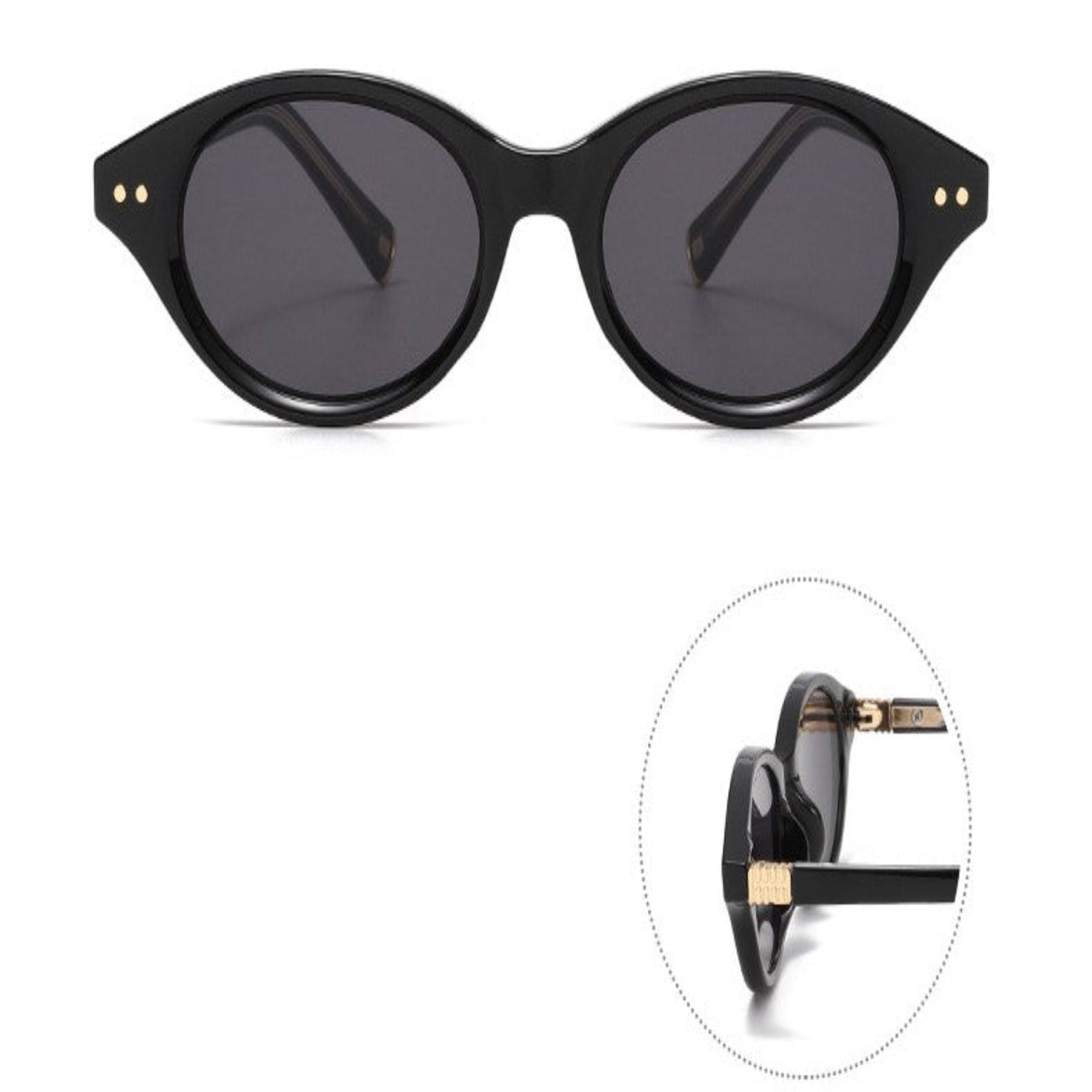 Women Black And Gold Oval Dual Tone Sunglasses