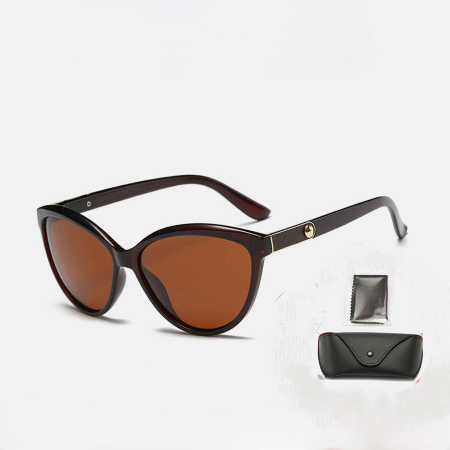Women Brown Cat Eye Sunglasses With Pouch & Cloth