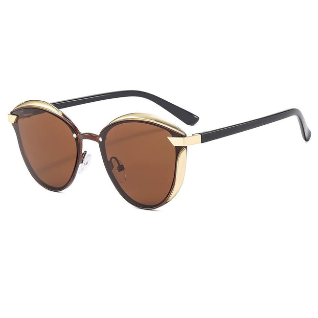 Women Brown Round Gold Sunglasses