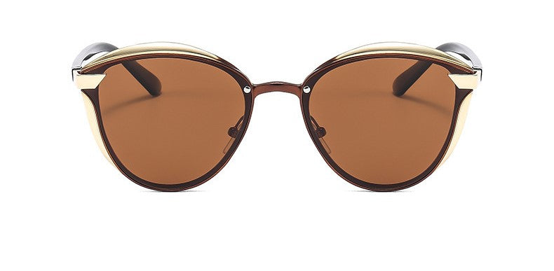 Women Brown Round Gold Sunglasses