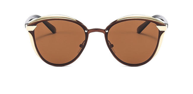 Women Brown Round Gold Sunglasses