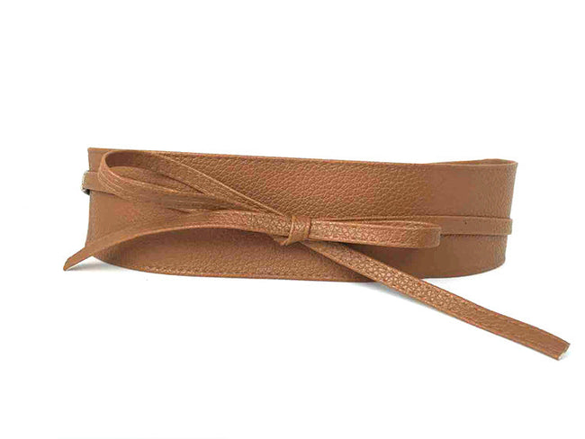 Women Brown Adjustable Bow Wide Wrap Belt