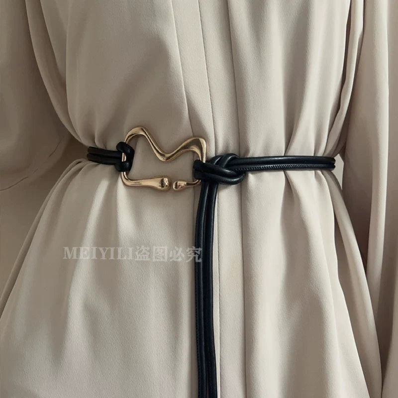 Women Black Rope Knotted Strap Thin Belt