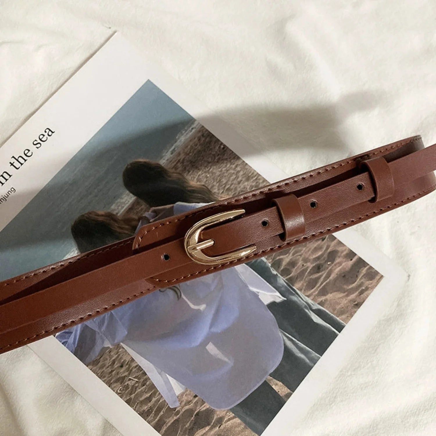 Women Brown Brown Leather Skinny Belt