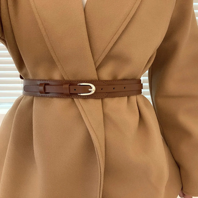 Women Brown Brown Leather Skinny Belt
